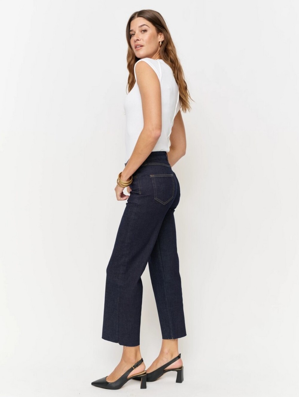 Oliver Logan Aberdeen Wide Leg Crop Jeans Dark Denim Raw Hem Size 29 - Picture 2 of 8